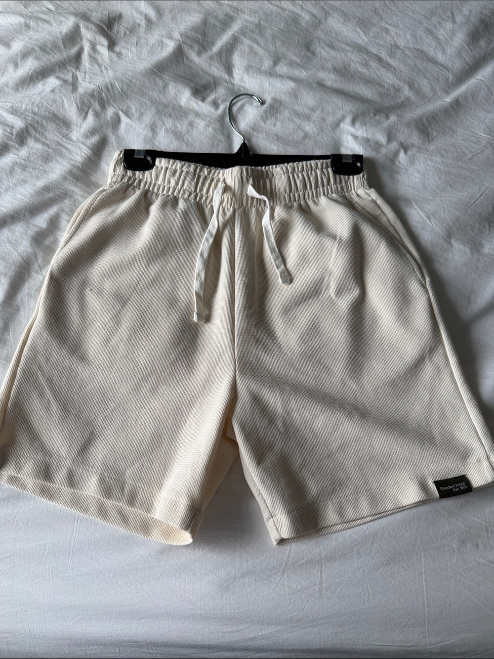 Zara Men's Cream Drawstring Waffle Shorts